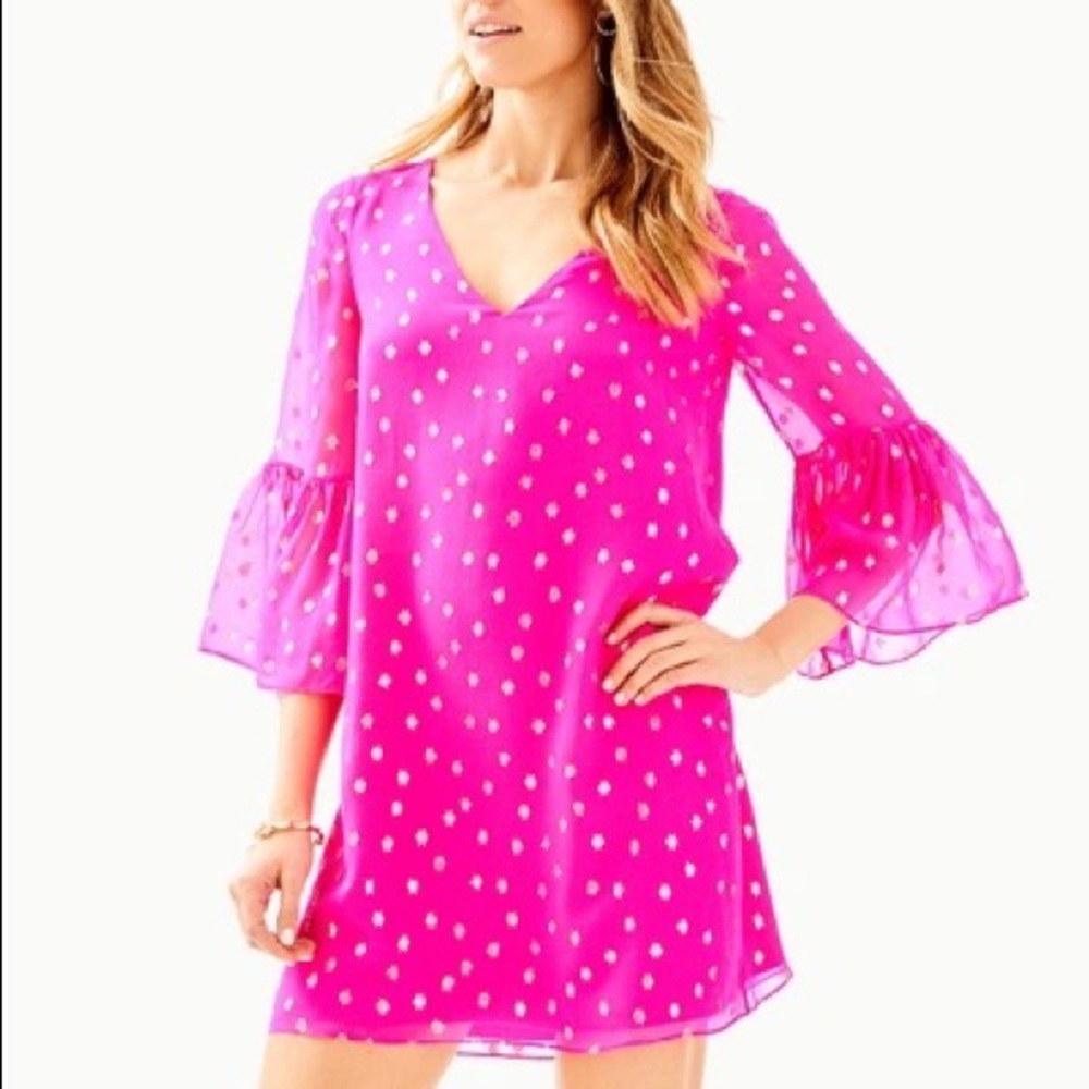 Lilly Pulitzer Caroline Silk Tunic Pink Polka Dot Dress